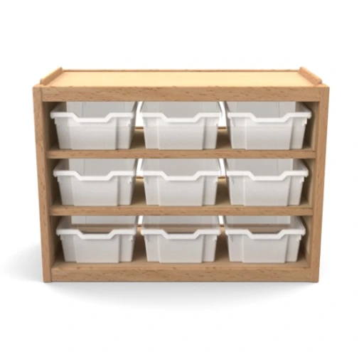 Nos rangements sont aussi pensés pour s’adapter aux autres éléments de mobilier pédagogique (coins jeux, ateliers, coin lecture) afin de créer un environnement cohérent, ludique et fonctionnel.