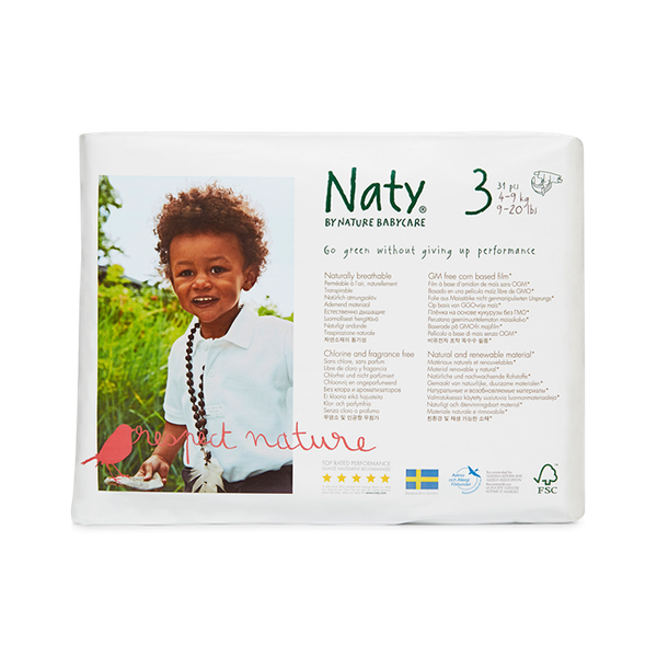 Couches écologiques Naty T.3 (4-9 Kg), 6 paquets de 30 couches