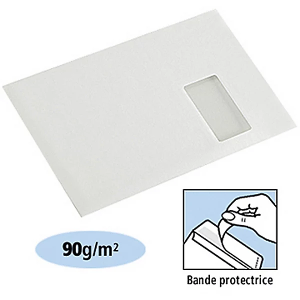 Enveloppes vélin blanc 229x324mm avec fenêtre, lot de 50
