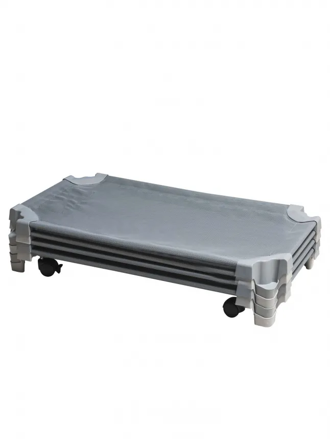 [1636] Couchette empilable grise 54x133cm pour enfants, Lot de 4