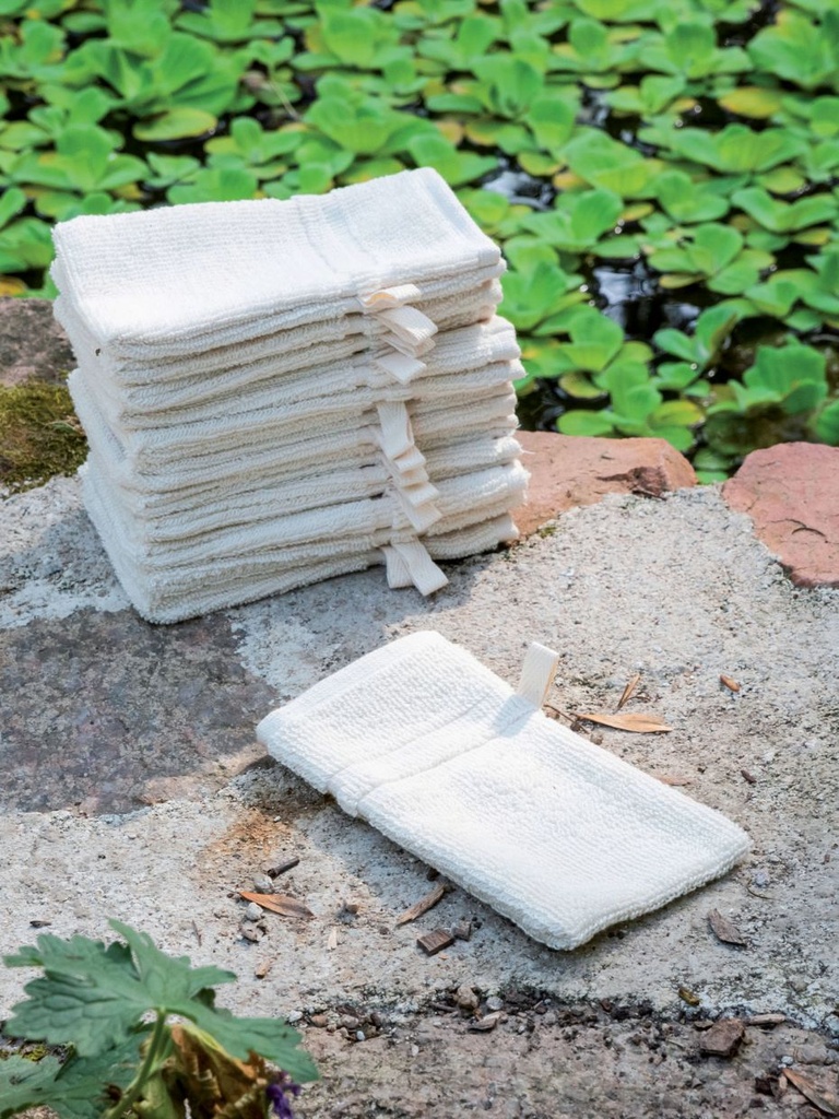 Lot de 12 gants de toilette en coton bio, couleur naturelle