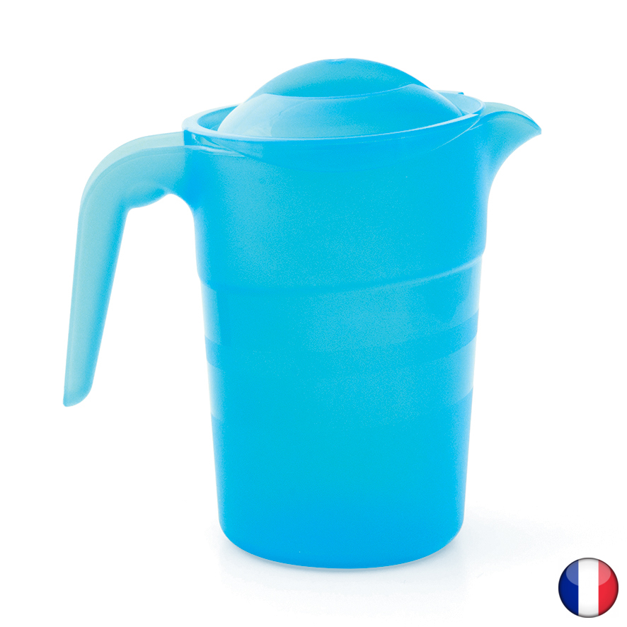 Pichet empilable 1,5L en polypropylène bleu avec couvercle - Lot de 3