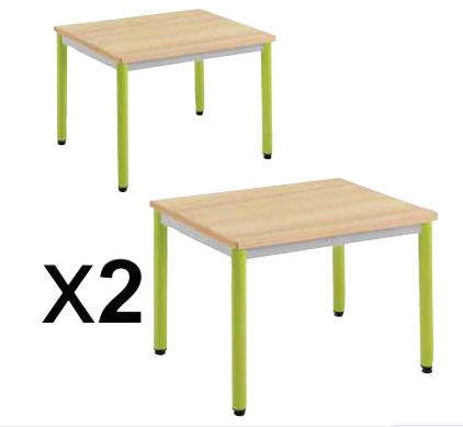 Tables de maternelle 60x50cm avec pieds démontables, lot de 2
