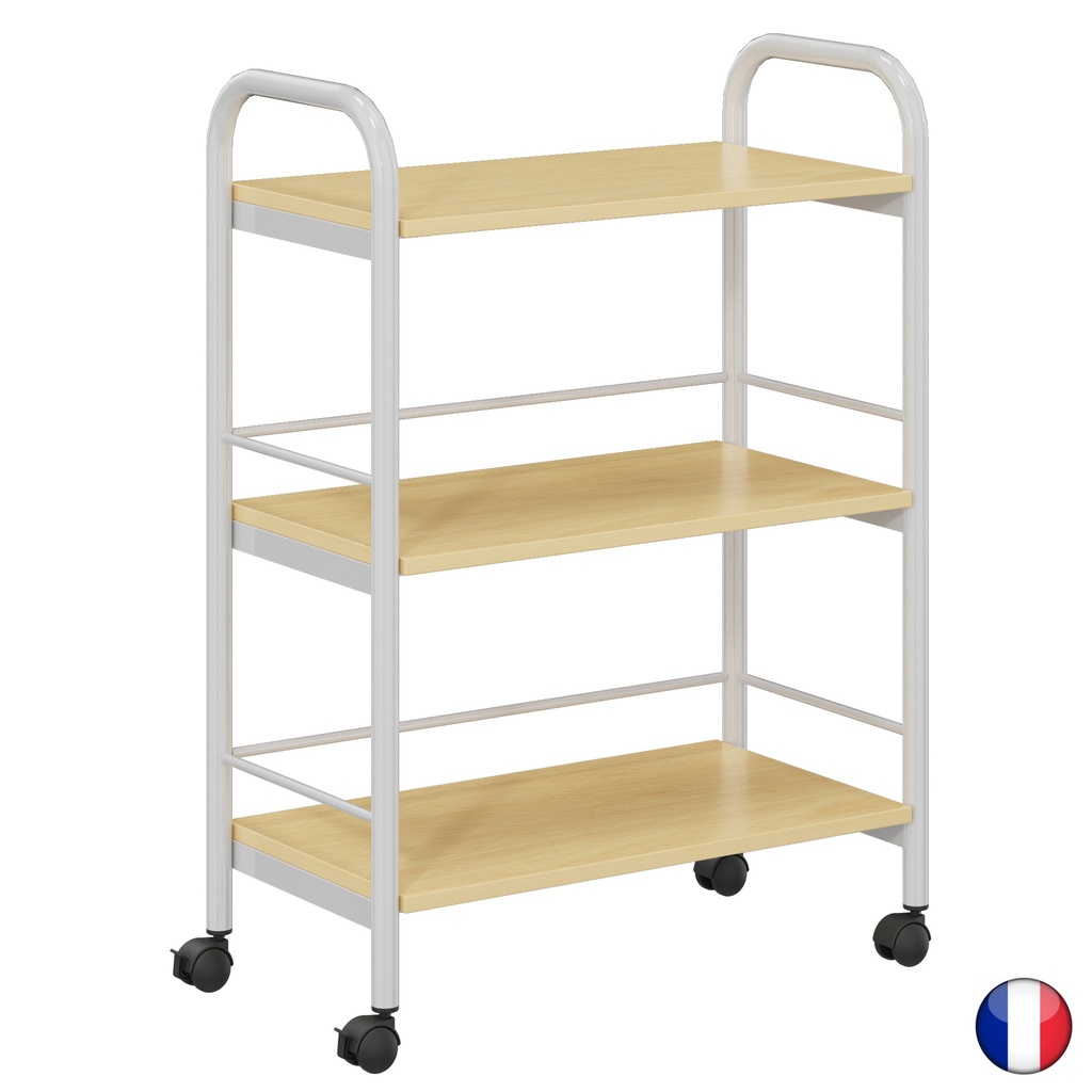 Desserte à roulettes 3 plateaux avec structure en acier
