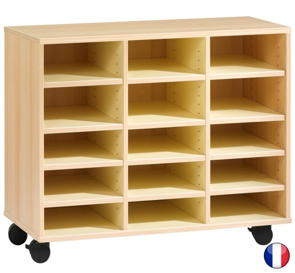 [1960] Meuble de rangement mobile 15 cases en mélaminé avec roulettes