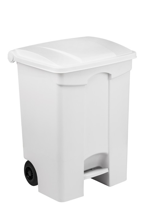 Conteneur poubelle mobile à pédale 70L HACCP en plastique blanc