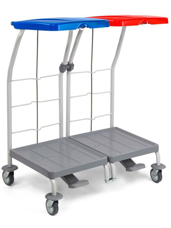 Chariot de ramassage de linge avec couvercles et pédales, 2x70 litres
