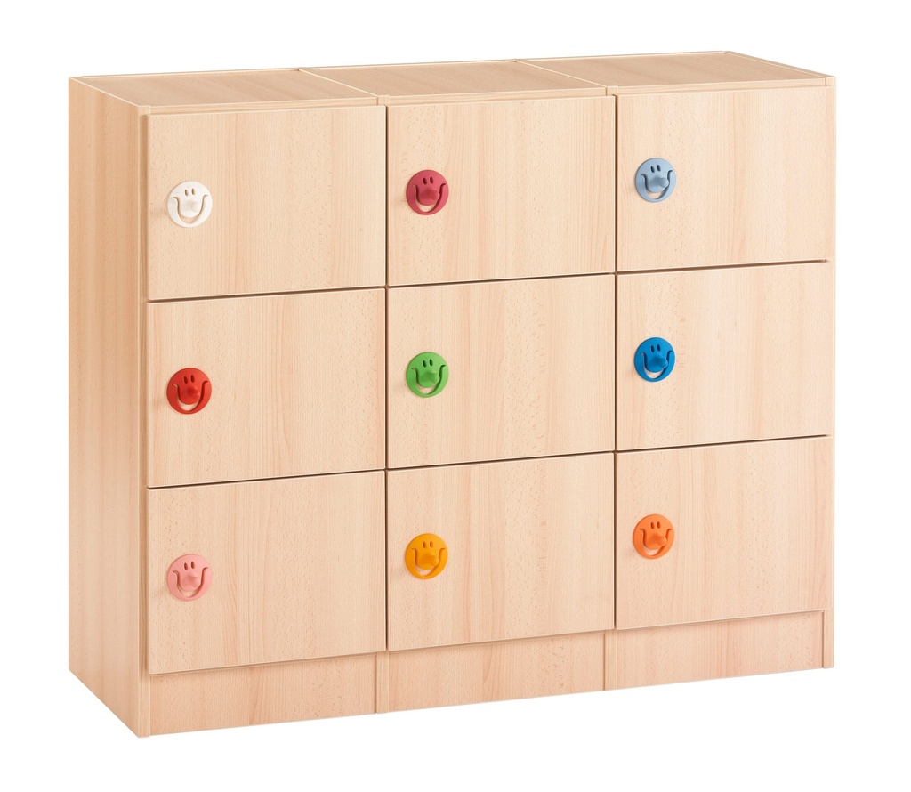 Meuble de rangement à 9 cases avec portes pour crèches et écoles maternelles