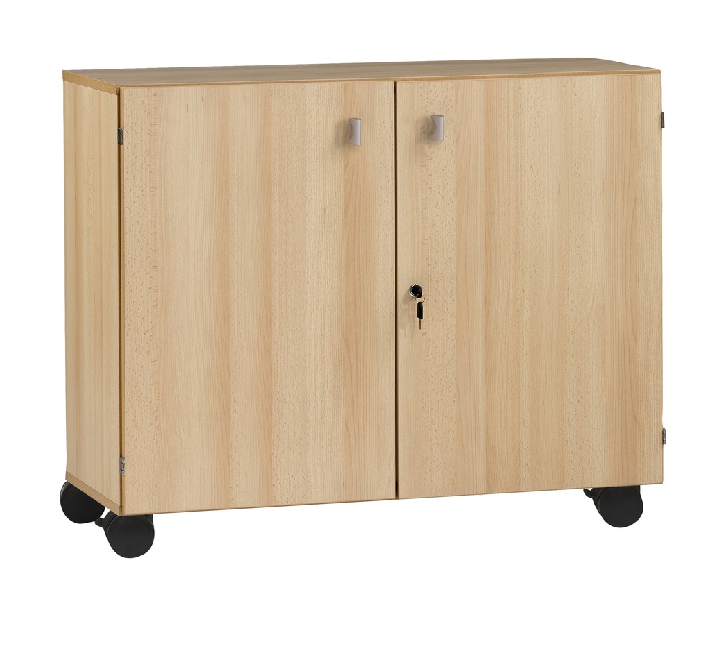 Meuble bas 2 portes battantes avec étagères réglables et roulettes pivotantes