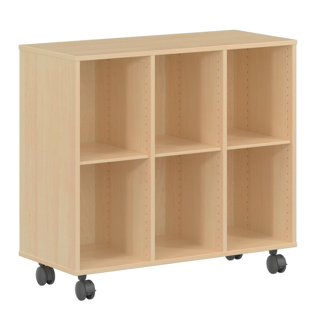 [2271] Meuble de rangement en hêtre avec 6 cases et roulettes