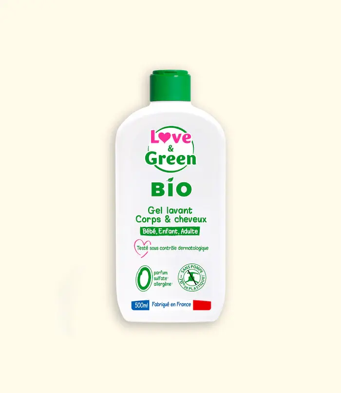 [1249] Gel lavant Corps & Cheveux Bio 0% Love & Green - Peaux sensibles à réactives, 500ml