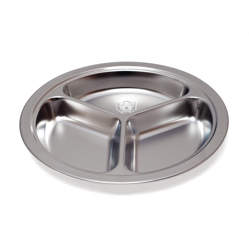 Assiette à 3 compartiments en inox pour restauration collective, lot de 6