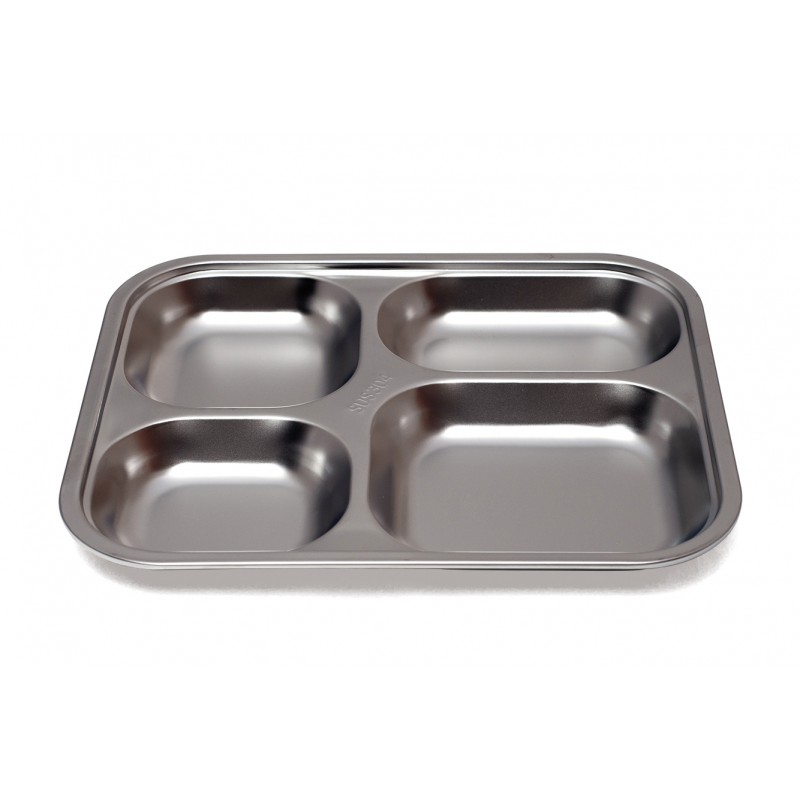 Plateau compartimenté inox 4 cases – Un indispensable plébiscité en crèche et en maternelle (par lot de 6)