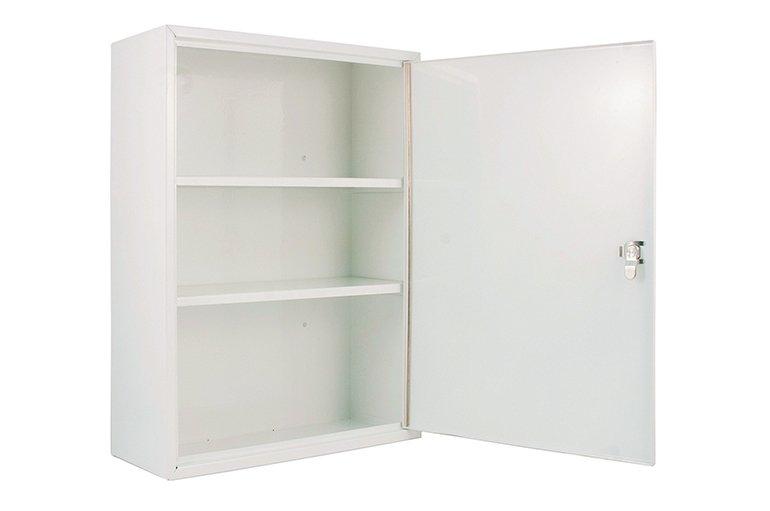 [2760] Armoire à pharmacie en métal avec serrure et fixation murale