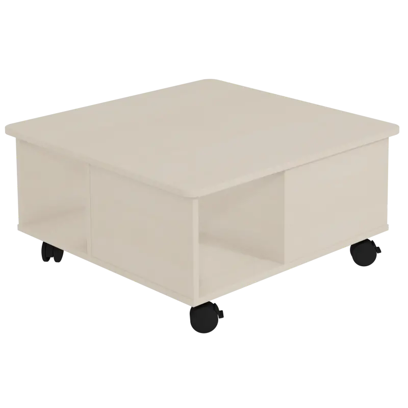 Table d'activités pour crèches avec roulettes et rangement intégré