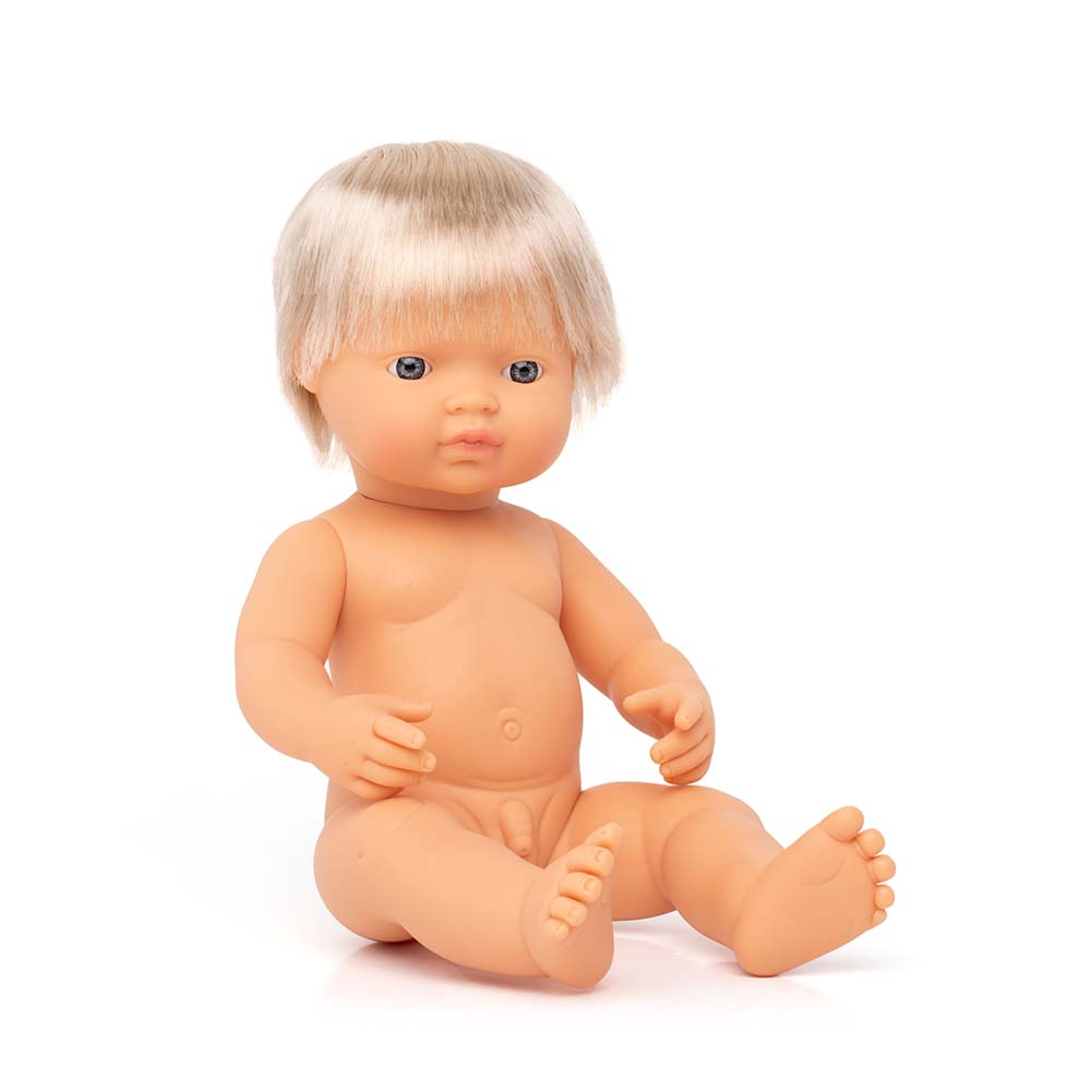 Poupée ethnique garçon européen avec cheveux, 38cm