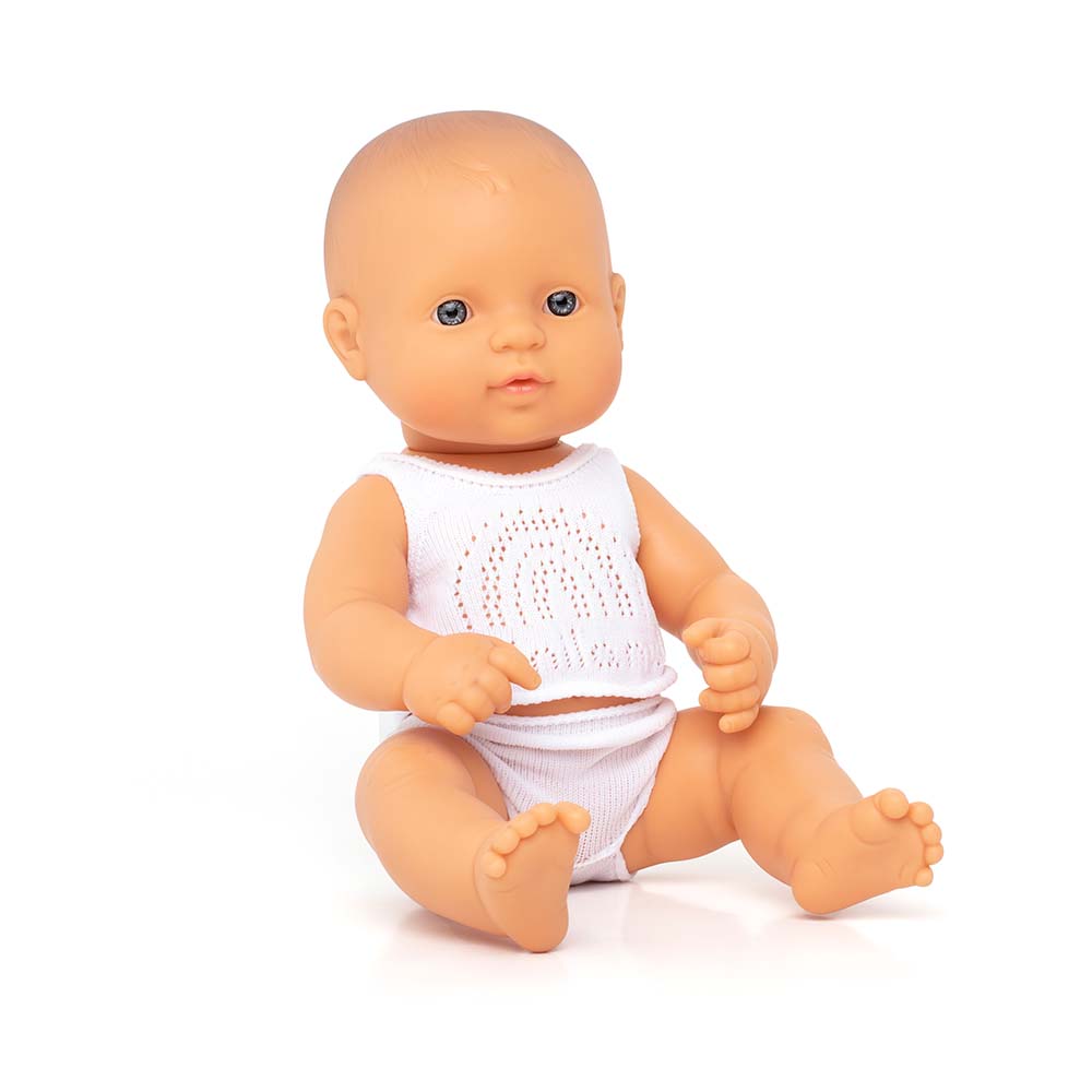 Poupée ethnique fille européenne 32cm avec box poupon et sous-vêtements