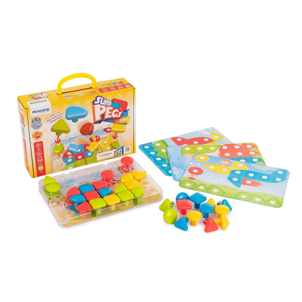 Boîte de 32 pièces Superpegs, mosaïques boutons colorés à clipser (type "colorino")