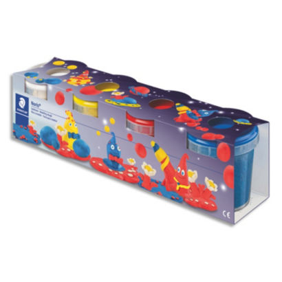 Set de 4 pots de pâte à modeler 130g - Blanc, Jaune, Rouge, Bleu