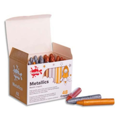 [3497] Boîte de 48 craies à la cire, couleurs métal or, argent et bronze