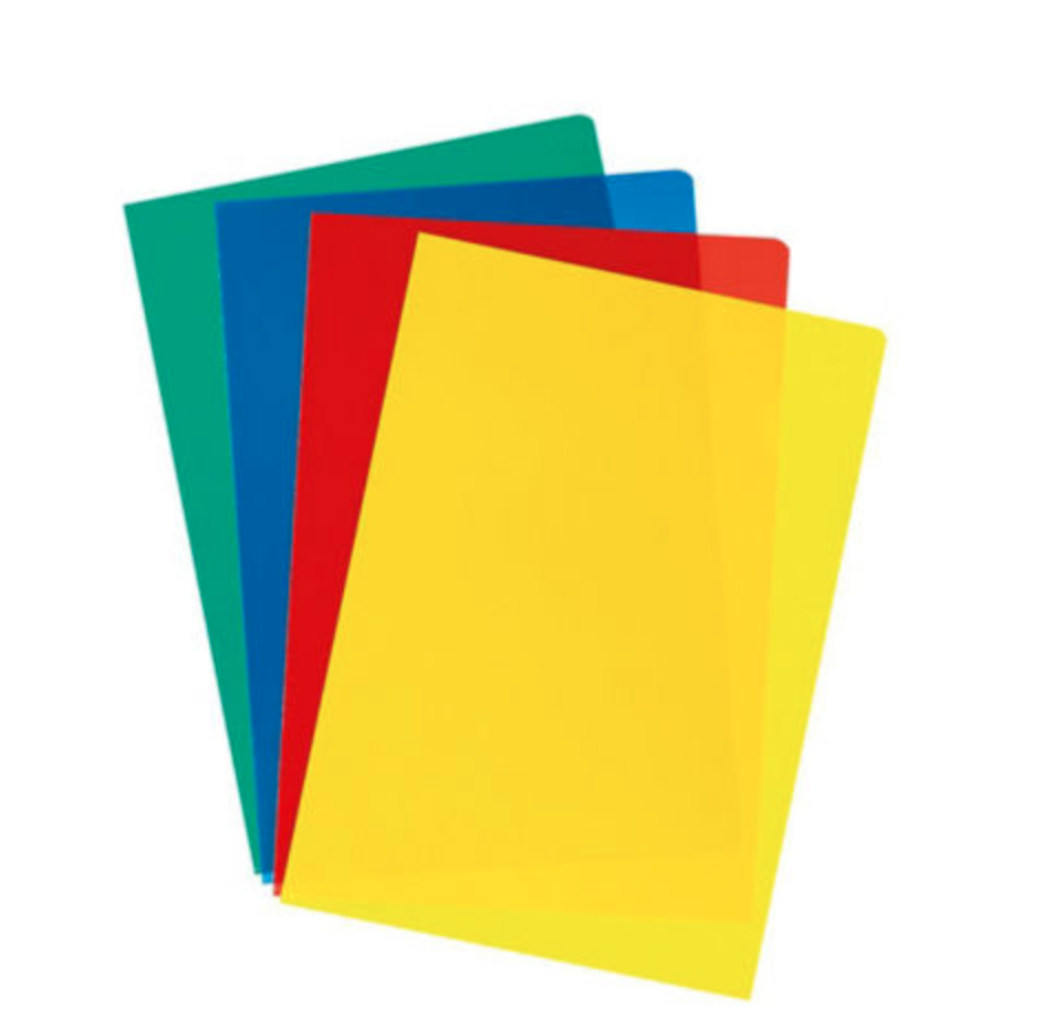 Chemises coin A4 en polypropylène recyclable, épaisseur 10/100, boîte de 100