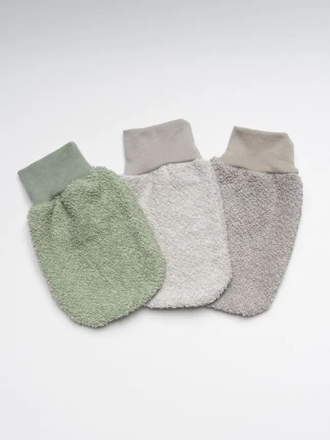[4216] Lot de 12 gants de toilette éducatifs pour enfants à bords élastiques, coloris assortis