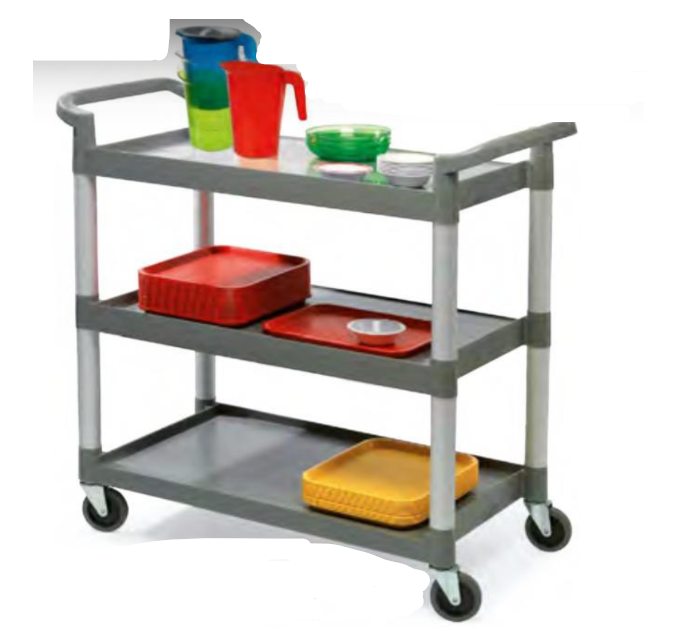 Chariot de service professionnel 3 plateaux avec roues pivotantes