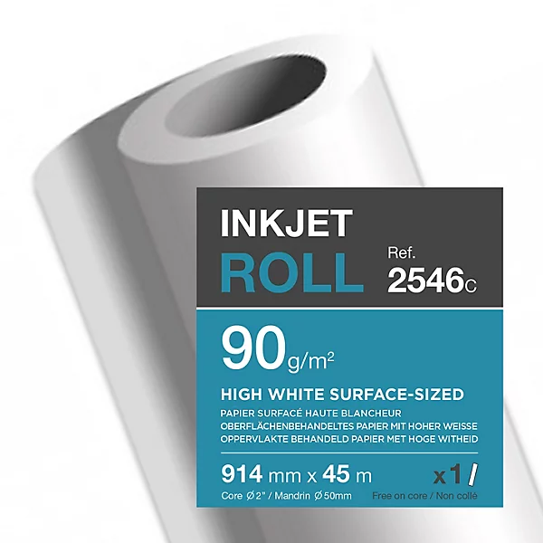 Rouleau de papier ultra blanc pour traceur jet d'encre - 0,914 x 45m