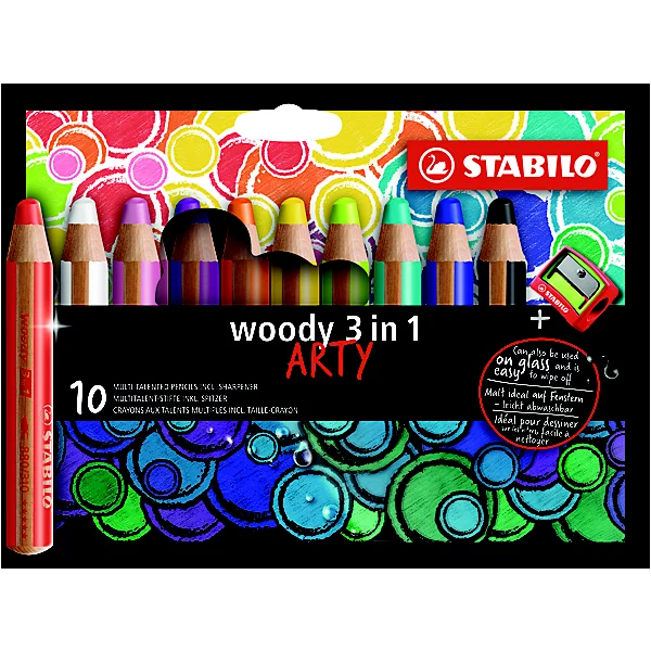 [4401] Crayon de couleur effaçable multi-talents 3 en 1 - Étui de 10 coloris assortis avec taille-crayon
