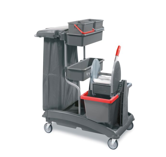 Chariot de ménage à roulettes avec porte-sac et presse