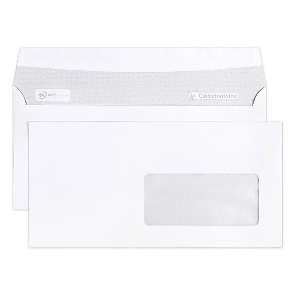 [4518] Enveloppes commerciales DL blanches avec fenêtre et fermeture autocollante