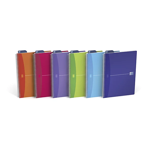 Cahier à spirale A4 - 180 pages lignées, couverture en polypropylène, lot de 5