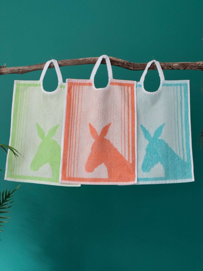 Bavoir à encolure large en coton éponge motif âne 35x45 cm, lot de 12