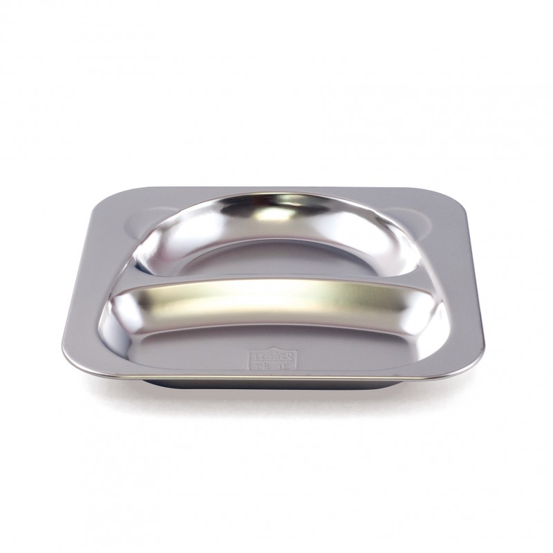 Assiette à 2 compartiments en inox, petit format pour restauration collective, lot de 6