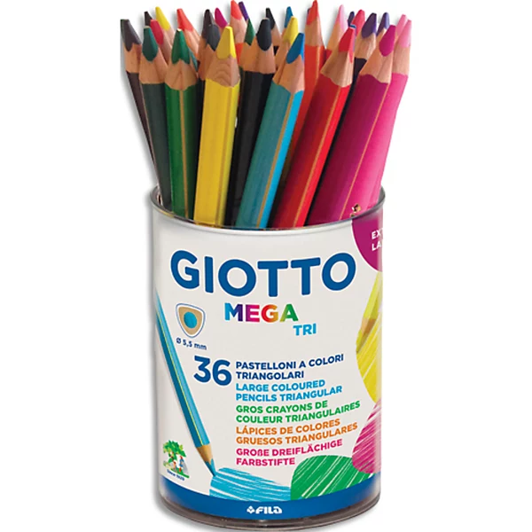 Crayons de couleur triangulaires, pot de 36, mine 5,5mm