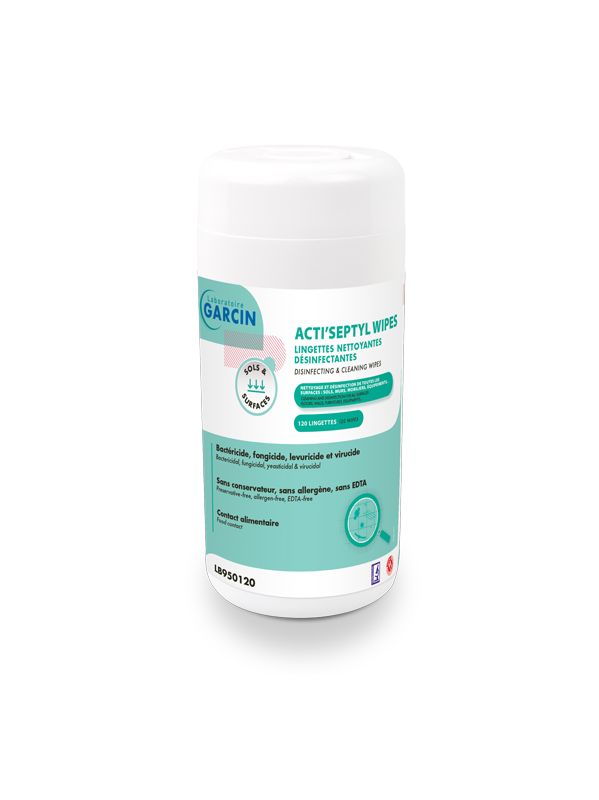 Lingettes nettoyantes désinfectantes pour surfaces alimentaires - 120 unités