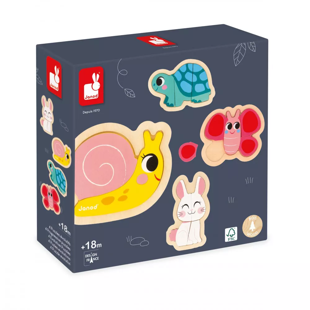 Puzzle premier âge en bois, thème animaux du jardin