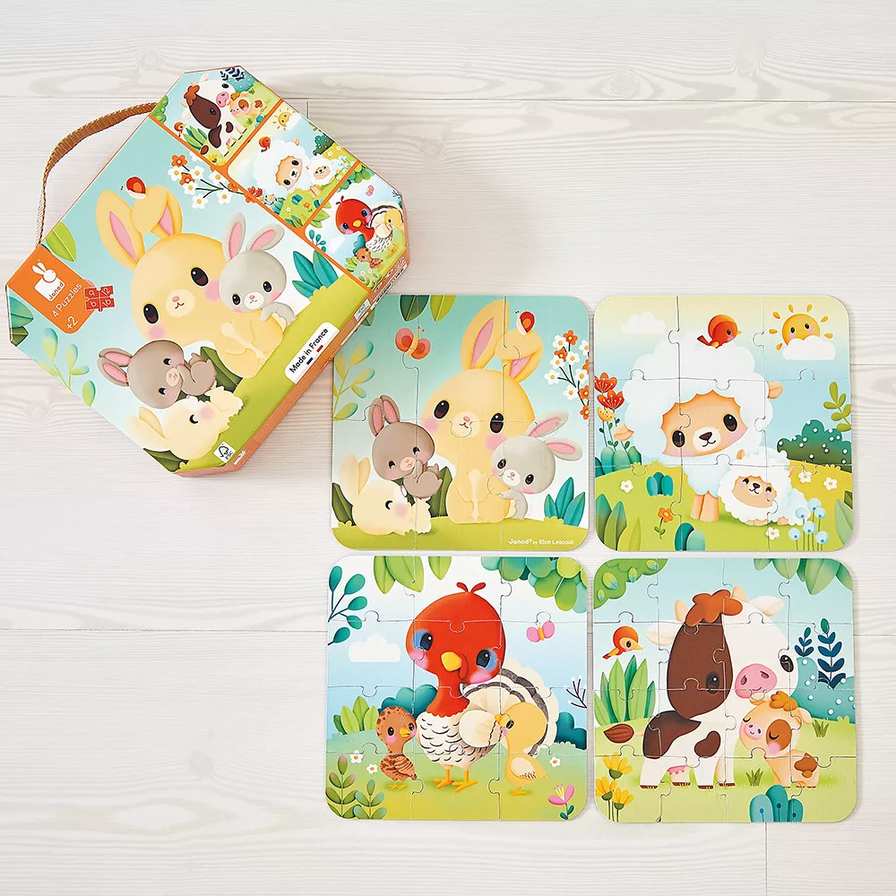 Puzzles Évolutifs Animaux de la Ferme pour Enfants, boite de 4