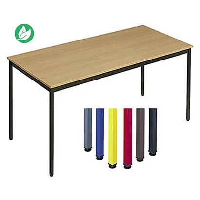 Table de réunion rectangulaire - 160x80 cm - Plateau Hêtre et Pieds Noirs