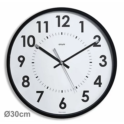 Horloge murale silencieuse à quartz, diamètre 30cm - Noir