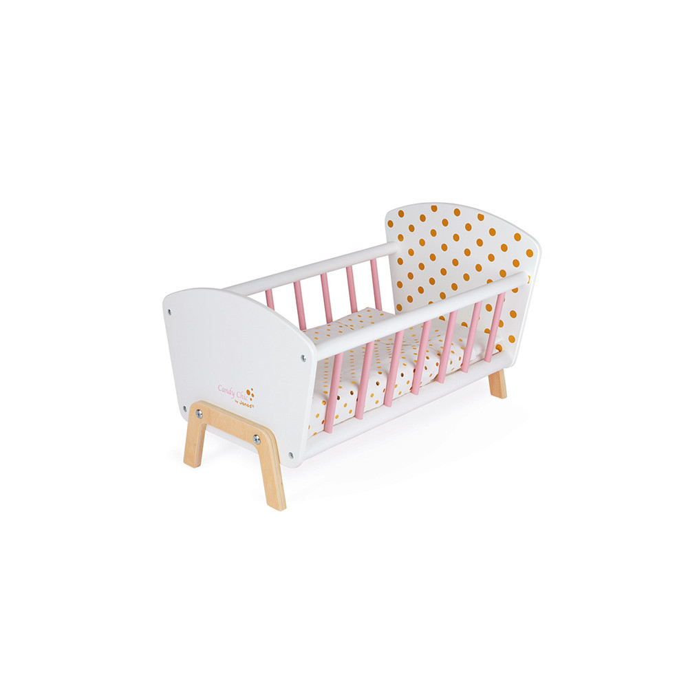[2970] Lit pour poupon en bois blanc et rose, design raffiné