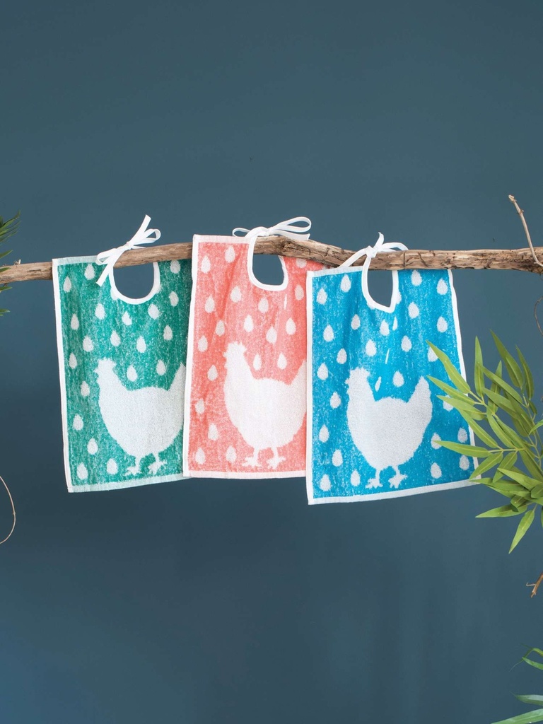 Bavoir à lacets en coton éponge motif poule – 30x40 cm – lot de 12