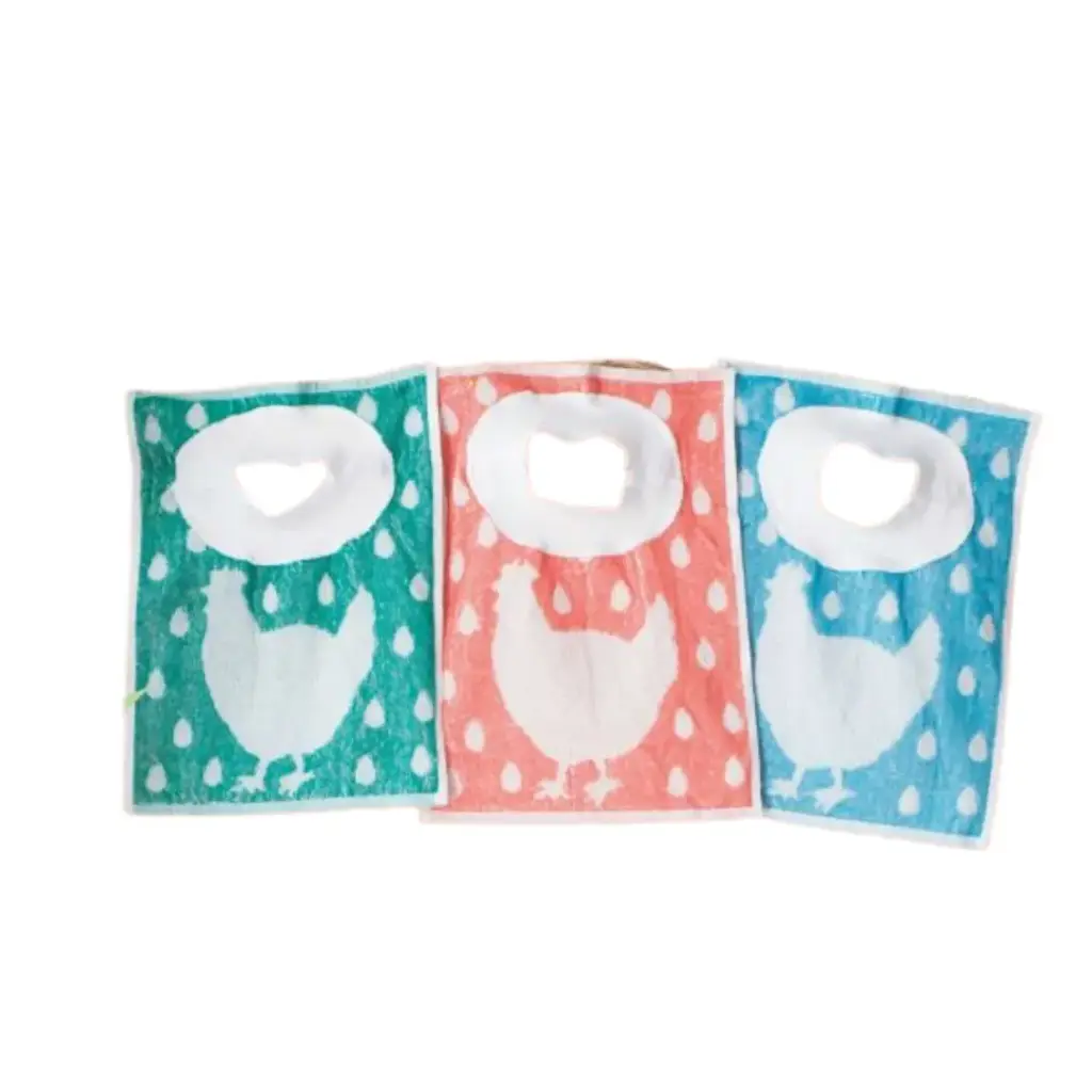 [9188] Bavoir à encolure large en coton éponge avec motif poule 30x40cm, lot de 12