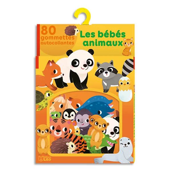 [9328] Boîte de 80 gommettes adhésives colorées sur le thème des bébés animaux