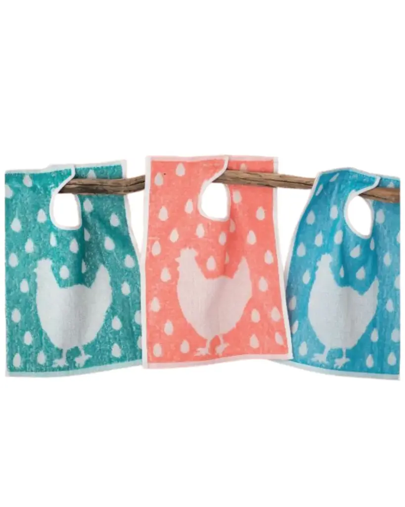 Bavoir à pressions en coton éponge motif poule – 30x40 cm – lot de 12