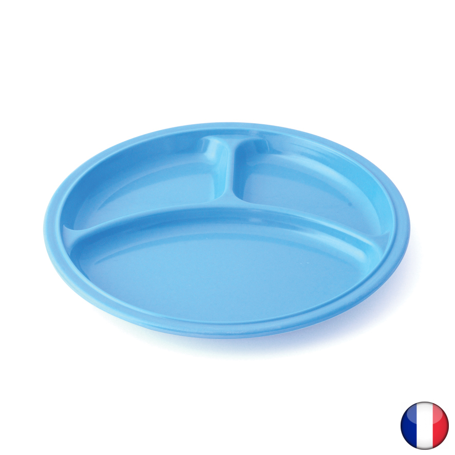 Assiette ronde à 3 compartiments en mélamine, couleur au choix - Lot de 10