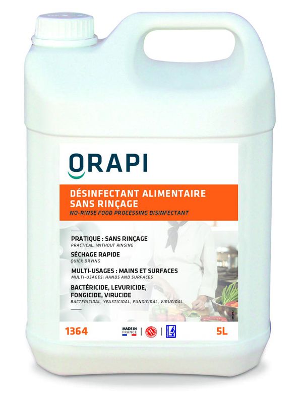 Désinfectant sans rinçage pour surfaces Carelys, compatible milieu alimentaire