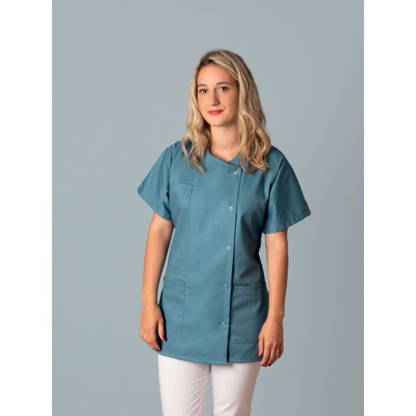 [7285] Blouse professionnelle à manches courtes pour puéricultrice, coloris au choix (Bleu, Taille 0)