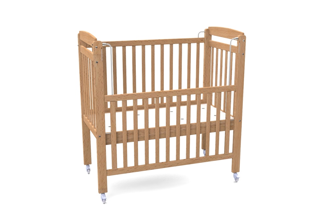 [5383] Lit de crèche avec barrière coulissante et sommier réglable (Bleu)