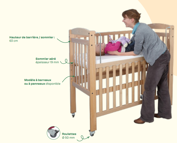 Lit de crèche en hêtre massif avec sommier réglable et matelas inclus – 120 x 60 cm